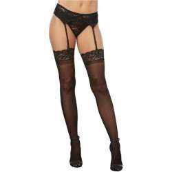 MEDIAS SHEER THIGH HIGHS W LACE TOP - NEGRO